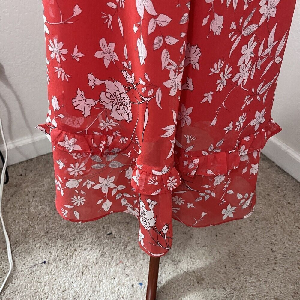 Gianni Bini Womens Knee Length Dress Size 12 Floral Chiffon Puff Sleeve Peasant - Picture 5 of 12